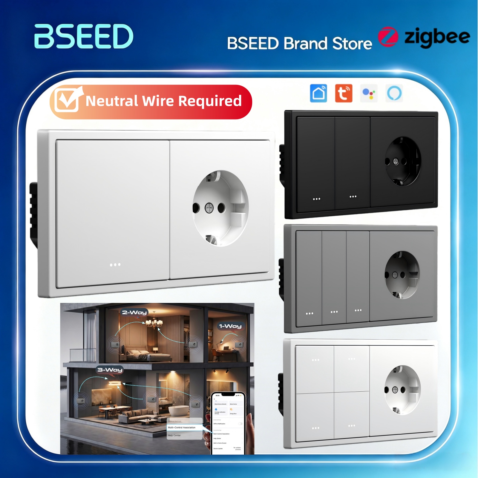 BSEED Zigbee Click Switch 1/2/ - Tuya 4 Channel ulasan dan harga